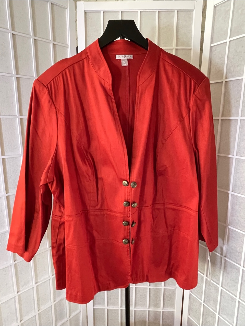 Stretchy Lightweight Fitted Jacket, Career Wear, Orange/Rust w/Eye-hook Closure